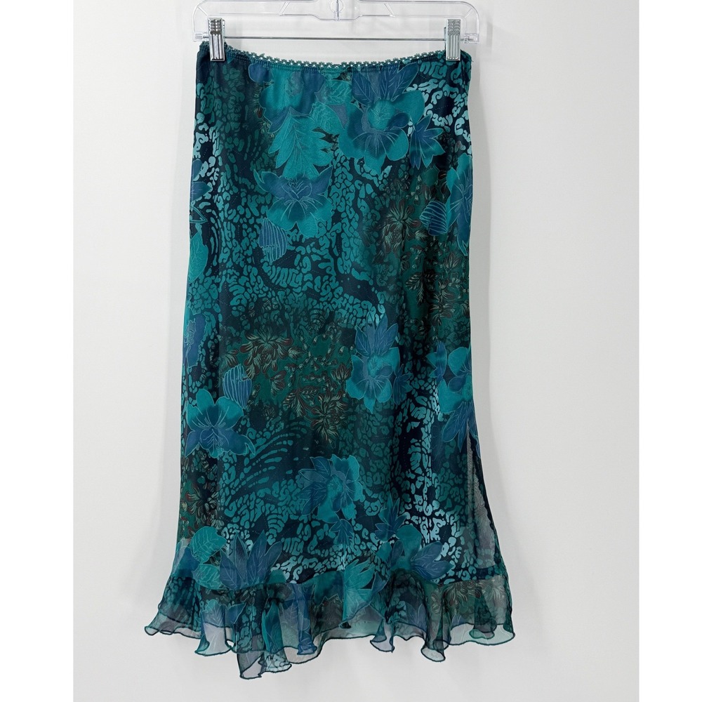 Vtg Y2K Dressbarn Skirt Womens sz 14 Fairycore Whimsigoth Floral Teal
